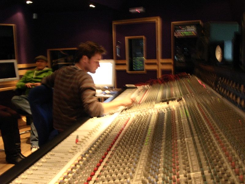 Two people at a studio desk